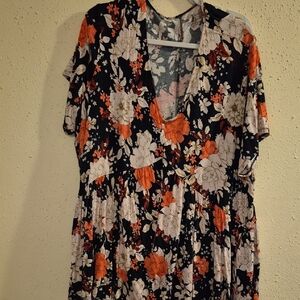 Lane Bryant Black Floral V-Neck Blouse
